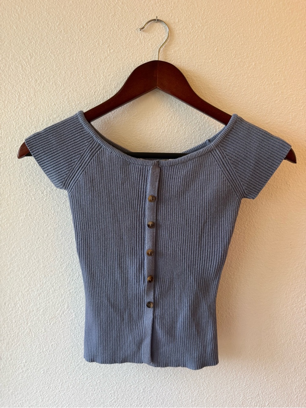 Altar'd State Ribbed Button-Front Short Sleeve Top